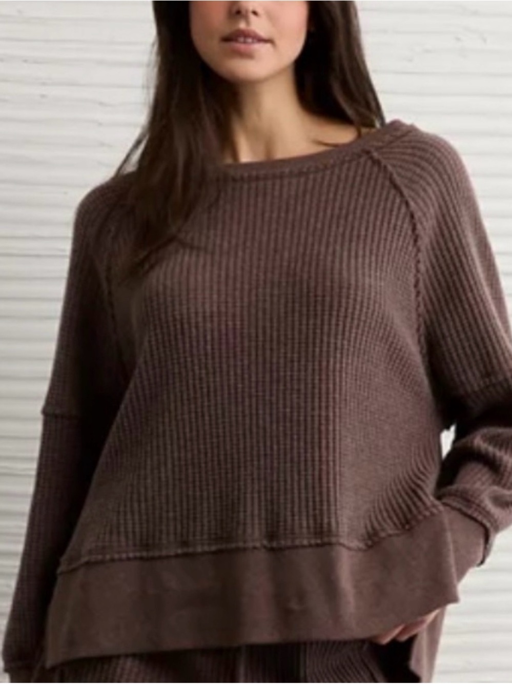 American Eagle Outfitters Chocolate Brown Waffle-Knit Pullover - Picture 3 of 3